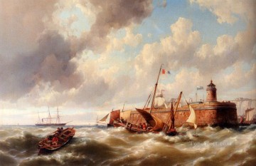 Hermanus Koekkoek Snr Painting - Jr Almost Safe In Port Hermanus Snr Koekkoek seascape boat
